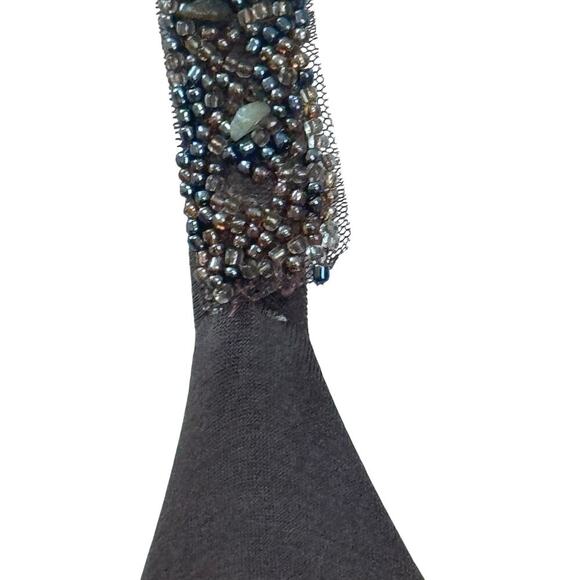 New VERTIGO PARIS Brown Sleeveless Dress Beaded Straps Knot Front Jersey Sz L - Picture 13 of 15